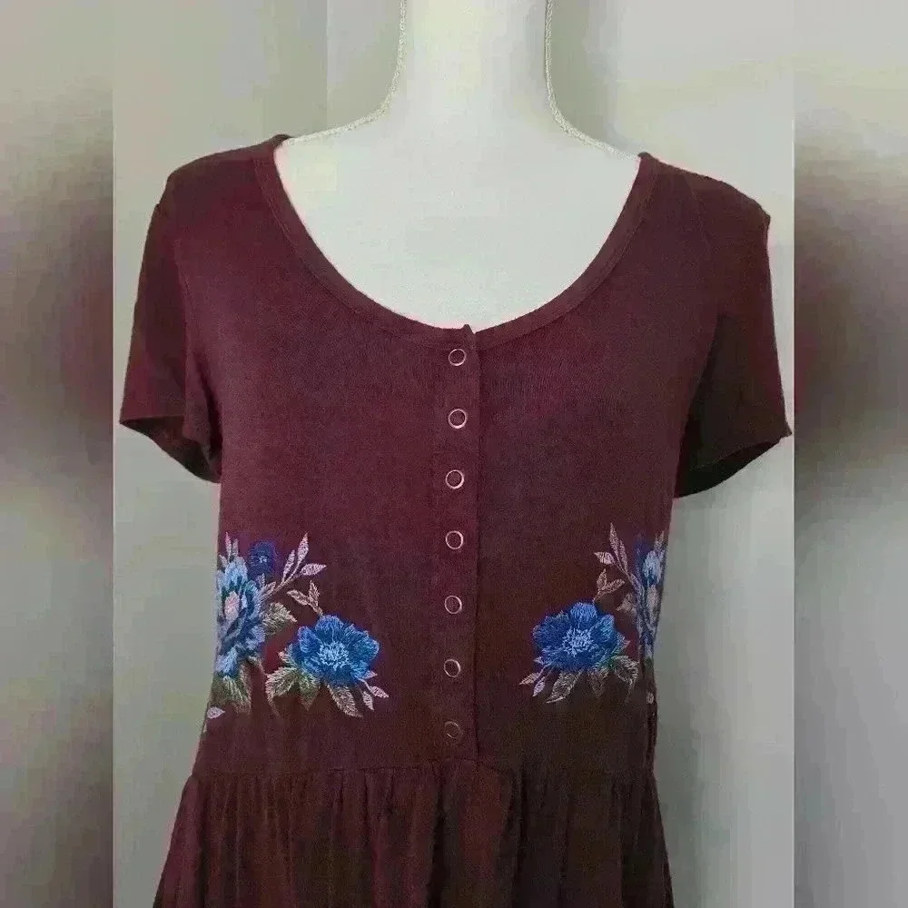 American Eagle Outfitters Womens Embroidered Floral Babydoll Top